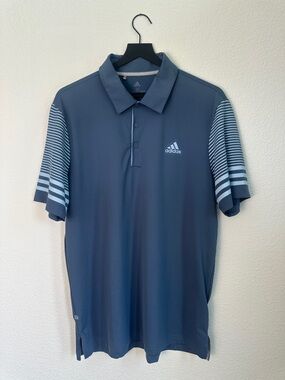 adidas Men’s Slate Blue Polo / Golf Shirt with Striped Sleeves